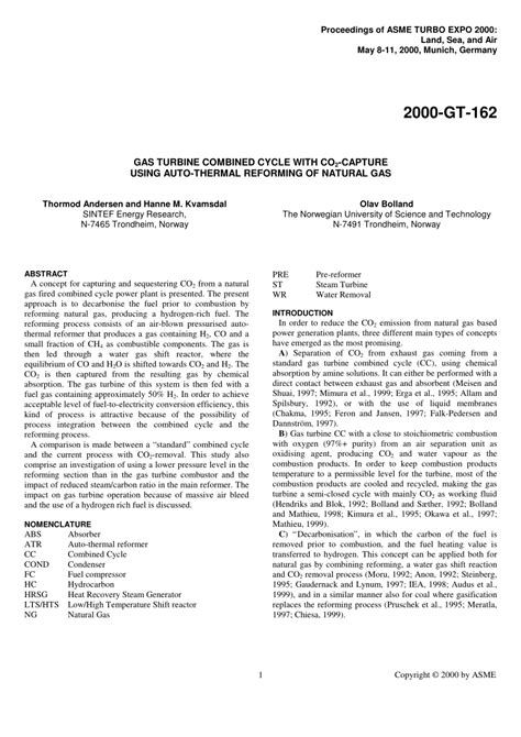 (PDF) Gas Turbine Combined Cycle With CO 2 -Capture Using Auto-Thermal ...