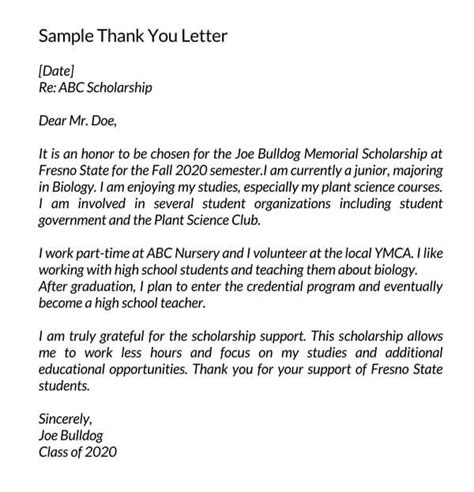 Scholarship Thank You Letter Template Word