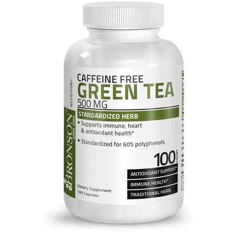 Caffeine Free Green Tea Extract - 500 mg - 100 Capsules | Herbs ...