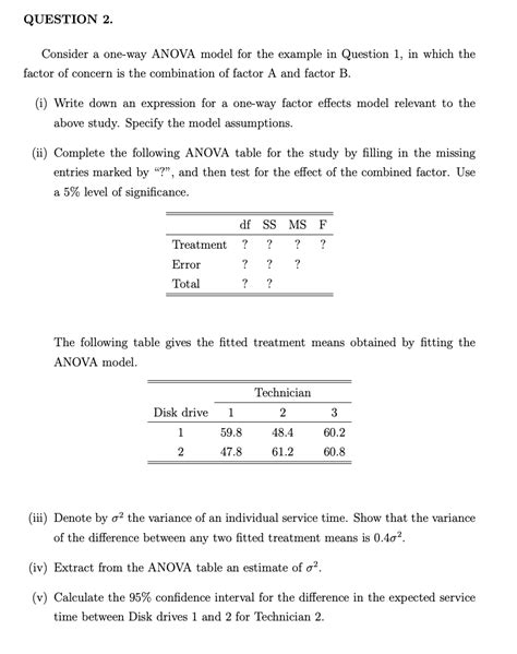 QUESTION 2. Consider a one-way ANOVA model for the | Chegg.com