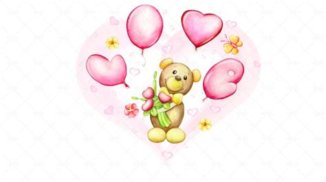 Teddy Bear With Love Balloons - Graphics | Motion Array