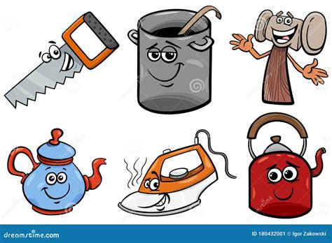 Household Objects And Dishes Set Cartoon Vector | CartoonDealer.com ...