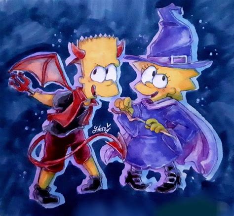 Bart and Lisa Simpson Halloween for art contest Art by Hera Souflee | Art contest, Art blog, Art