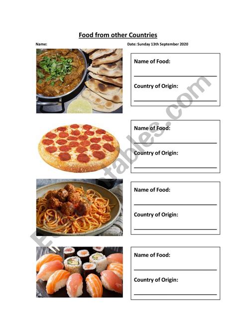 Food from around the world - ESL worksheet by Kai888