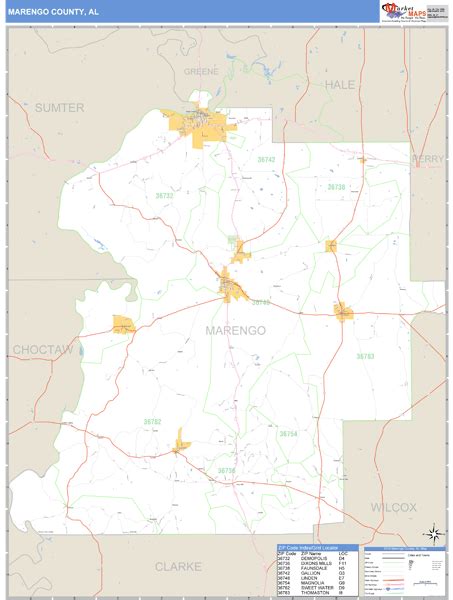 Marengo County, Alabama Zip Code Wall Map | Maps.com.com