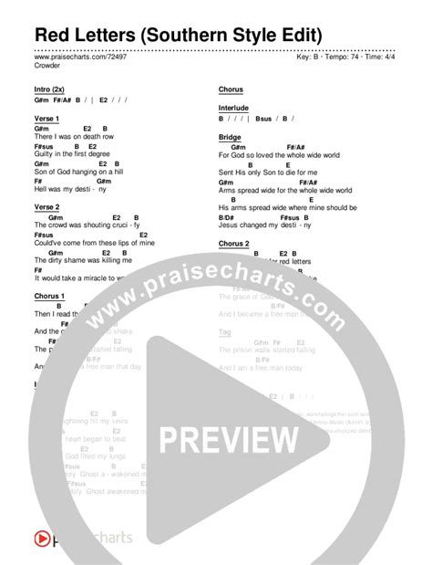 Red Letters (Southern Style Edit) Chords PDF (Crowder) - PraiseCharts