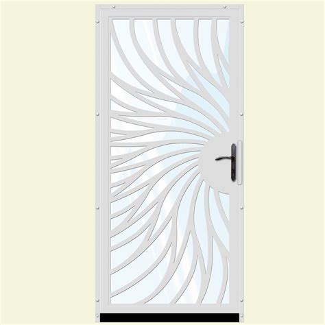 Unique Home Designs 36 in. x 80 in. Solstice White Surface Mount Steel Security Door with ...