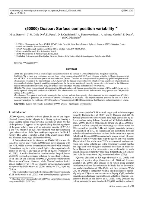 (PDF) (50000) Quaoar: Surface composition variability