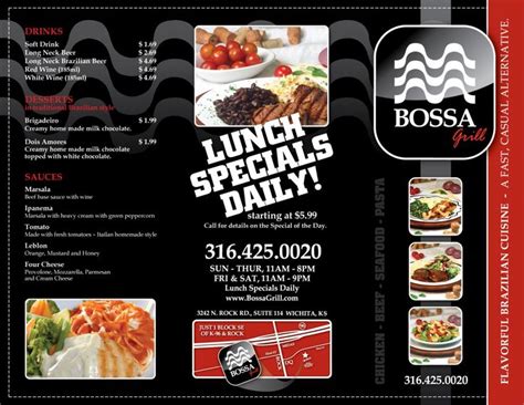 Bossa Grill to-go menu design. This is a tri-fold brochure. Standard size: 8.5″ x 11″ | Menu design