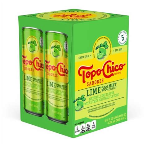 Topo Chico Mineral Sabores Lime with Mint Extract Flavored Sparkling Water Cans, 4 cans / 12 fl ...