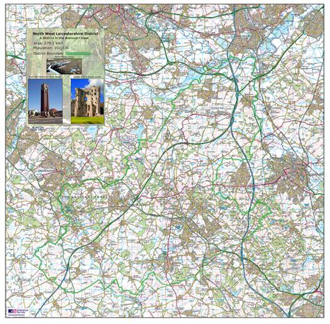 North West Leicestershire District County Map 100 x 101cm | I Love Maps