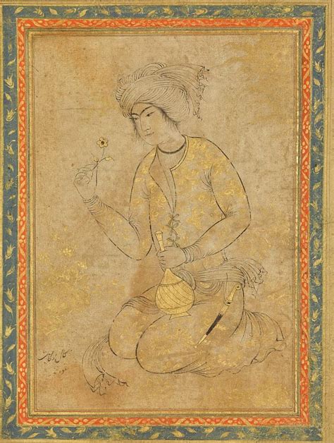 A portrait of a kneeling youth, Persia, Isfahan, Safavid, early 17th century Painting by ...