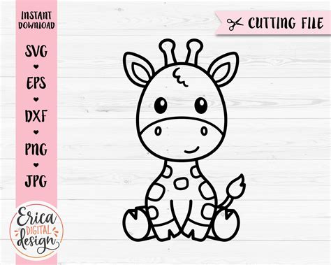 Giraffe SVG Cute Baby Giraffe Outline Cut File Cricut Silhouette Jungle Safari Zoo Savanna ...