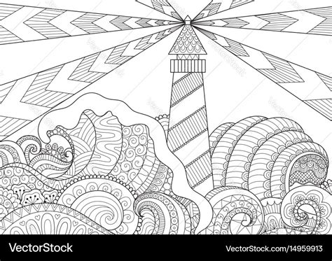 Seascape line art design Royalty Free Vector Image