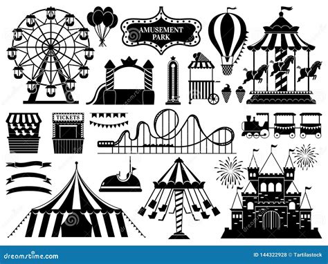 Amusement Park Silhouette. Carnival Parks Carousel Attraction, Fun ...