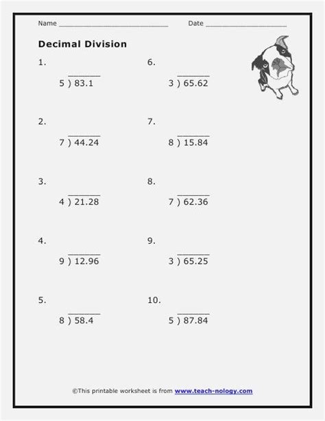 5th grade dividing decimals worksheets | Pix Titus