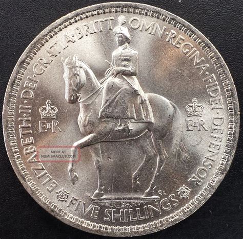 1953 Five Shillings " Coronation Of Queen Elizabeth Ii " Coin From Great Britain