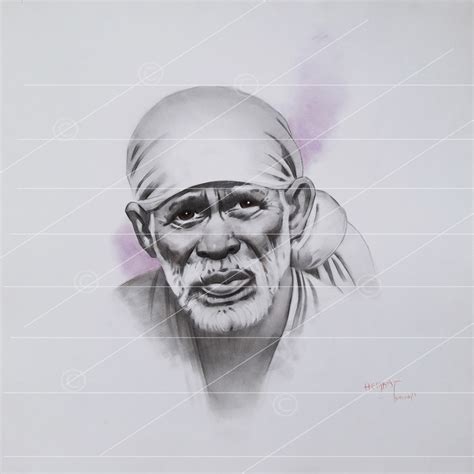 Shirdi Saibaba pencil sketch with gray shadow - Sai Art Online