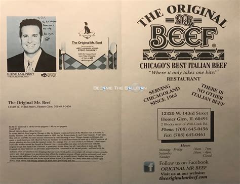 The Original Mr Beef Homer Glen (Scanned Menu With Prices)