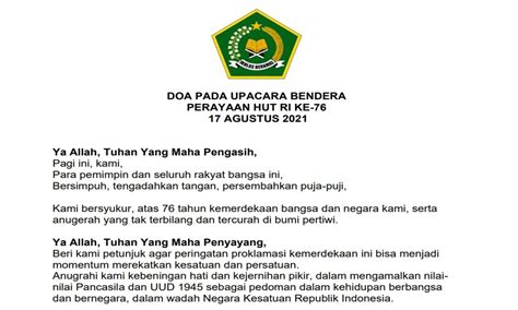 Doa Upacara Bendera Hari Senin dan Kemerdekaan Lengkap