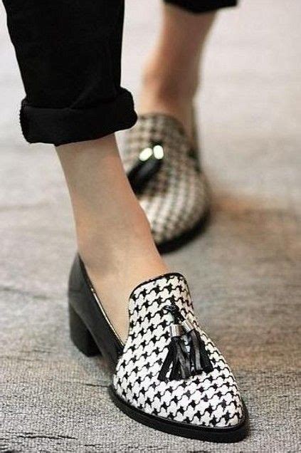 Houndstooth Pattern Black White Checkers Tassel Loafer Flats Dress Shoes | Flat dress shoes ...