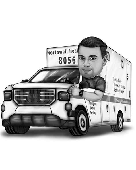 Custom Ambulance Caricature in Black and White Style from Photo