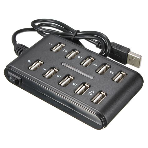 Black 10 Port USB 2.0 High Speed Hub Power Adapter Extension Cable For Laptop PC-in Chargers ...