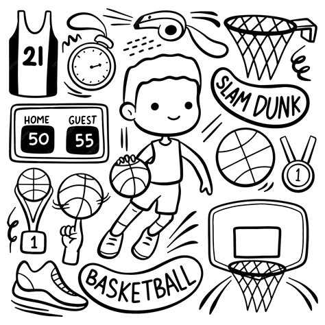 Premium Vector | Doodle style cartoon basketball player and equipment