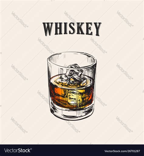 Whiskey glass hand drawn drink Royalty Free Vector Image