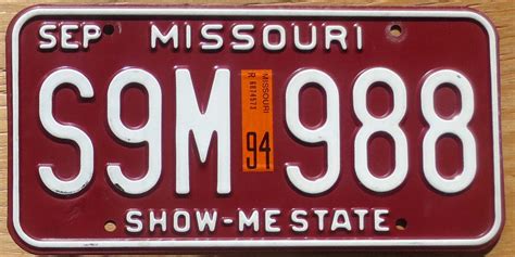 1994 Missouri vg+ | Automobile License Plate Store: Collectible License ...