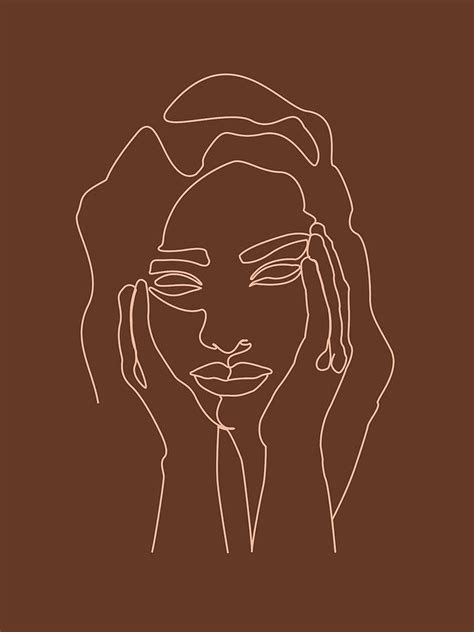 Face 05 - Abstract Minimal Line Art Portrait of a Girl - Single Stroke Portrait - Terracotta ...