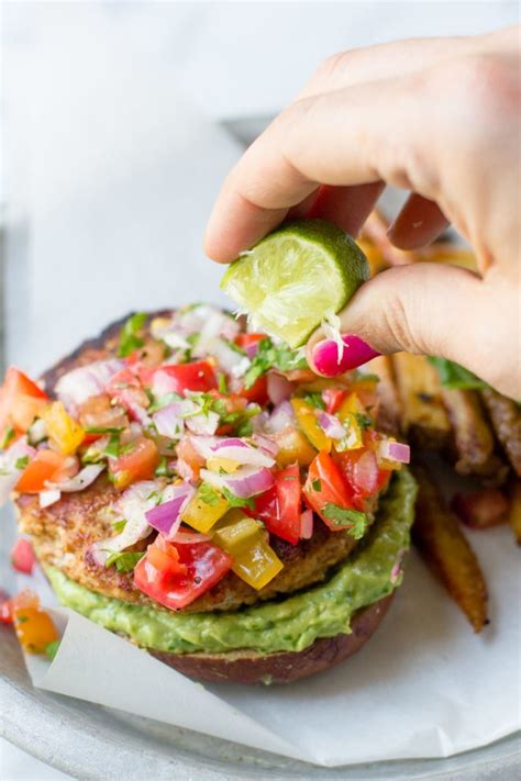 Salsa Chicken Burgers with Cilantro-Avocado Sauce | Wholefully