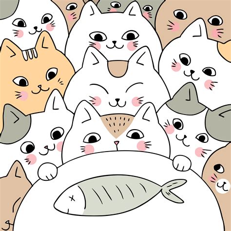 Cartoon cute doodle cats and fish vector. 621697 Vector Art at Vecteezy