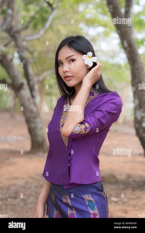 Beautiful Laos girl in Laos costume ,Asian woman wearing traditional Laos culture,vintage style ...