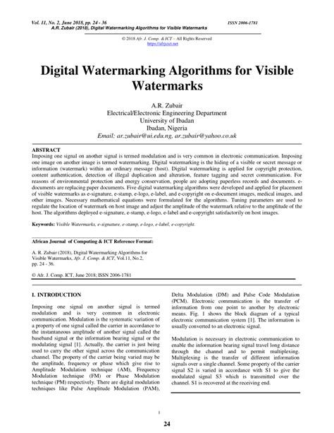 (PDF) Digital Watermarking Algorithms for Visible Watermarks