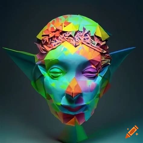 Sculpture of colourful origami figures