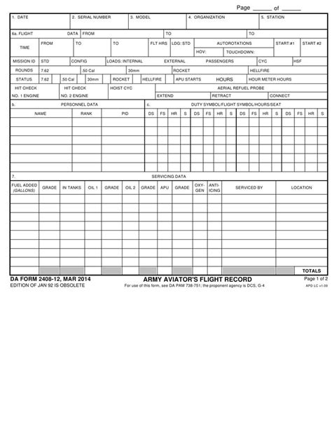 Da Form 2408 12 Download Fillable Pdf Or Fill Online Army With Regard To Aircraft Flight Log ...