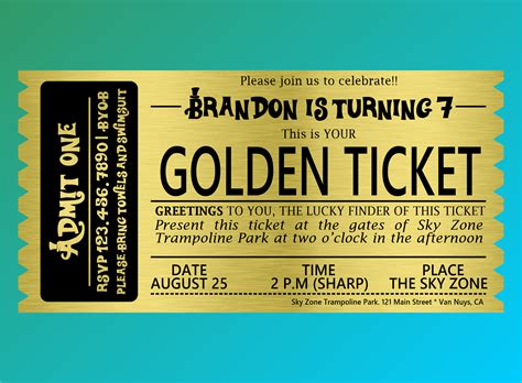 Golden Ticket birthday invitation, Golden Ticket party invitation, Golden Ticket digital ...