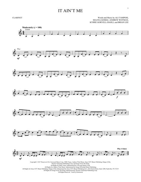 It Ain't Me by Kygo and Selena Gomez Sheet Music for Clarinet PlayAlong ...