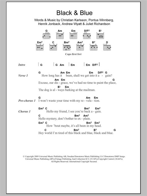 Black & Blue by Miike Snow Sheet Music for Guitar Chords/Lyrics at Sheet Music Direct