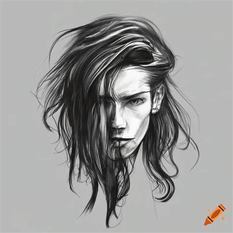 Silhouette sketch of a man with long hair