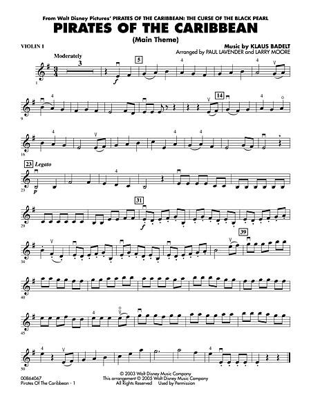 Download Pirates Of The Caribbean (Main Theme) - Violin 1 Sheet Music By Klaus Badelt (SKU: HX ...