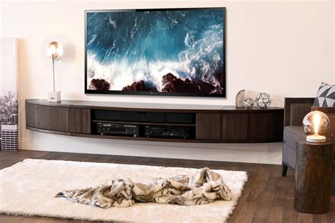 Wall Mount Floating Entertainment Center TV Stand - Arc - Espresso - Woodwaves