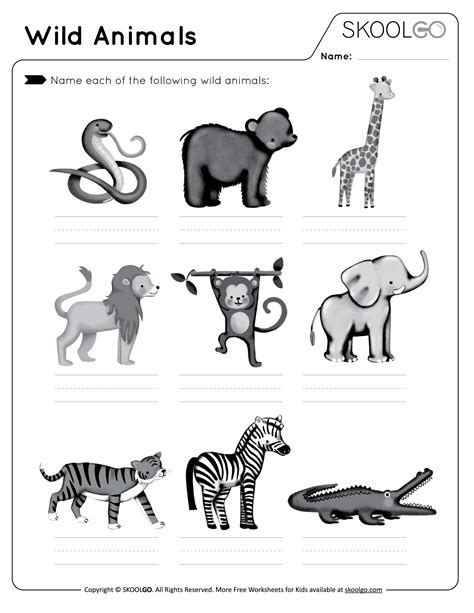 Wild Animals - Free Worksheet - SKOOLGO