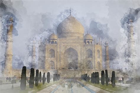 Taj Mahal Digital Watercolor on Photograph Painting by Brandon ...