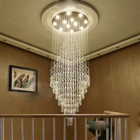 Crystal chandelier duplex stair chandeliers long LED fixture villa chandeliers large living room ...