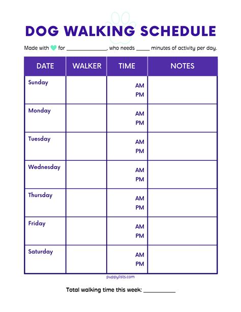 Free Printable Dog Walking Schedule - PuppyLists