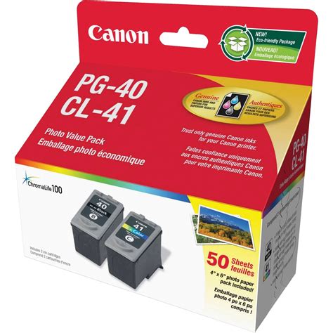 Canon PG-40 Black and CL-41 Tri-color Ink Cartridges - Inkjet - Black, Cyan, Magenta, Yellow - 2