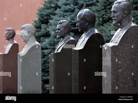 Busts of famous communist leaders, including Stalin and Trotsky, beside ...