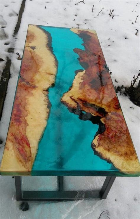 Maple epoxy table, epoxy resin table, coffee table, burned wood, Blue transparent epoxy river ...
